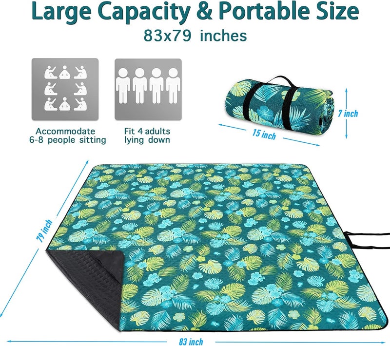 PY SUPER MODE Picnic Blankets Extra Large, Waterproof Foldable Outdoor Beach Blanket Oversized 83x79” Sandproof, 3-Layer Picnic Mat for Camping, Hiking, Travel, Park, Concerts(Yellow Flowers) - Image 3